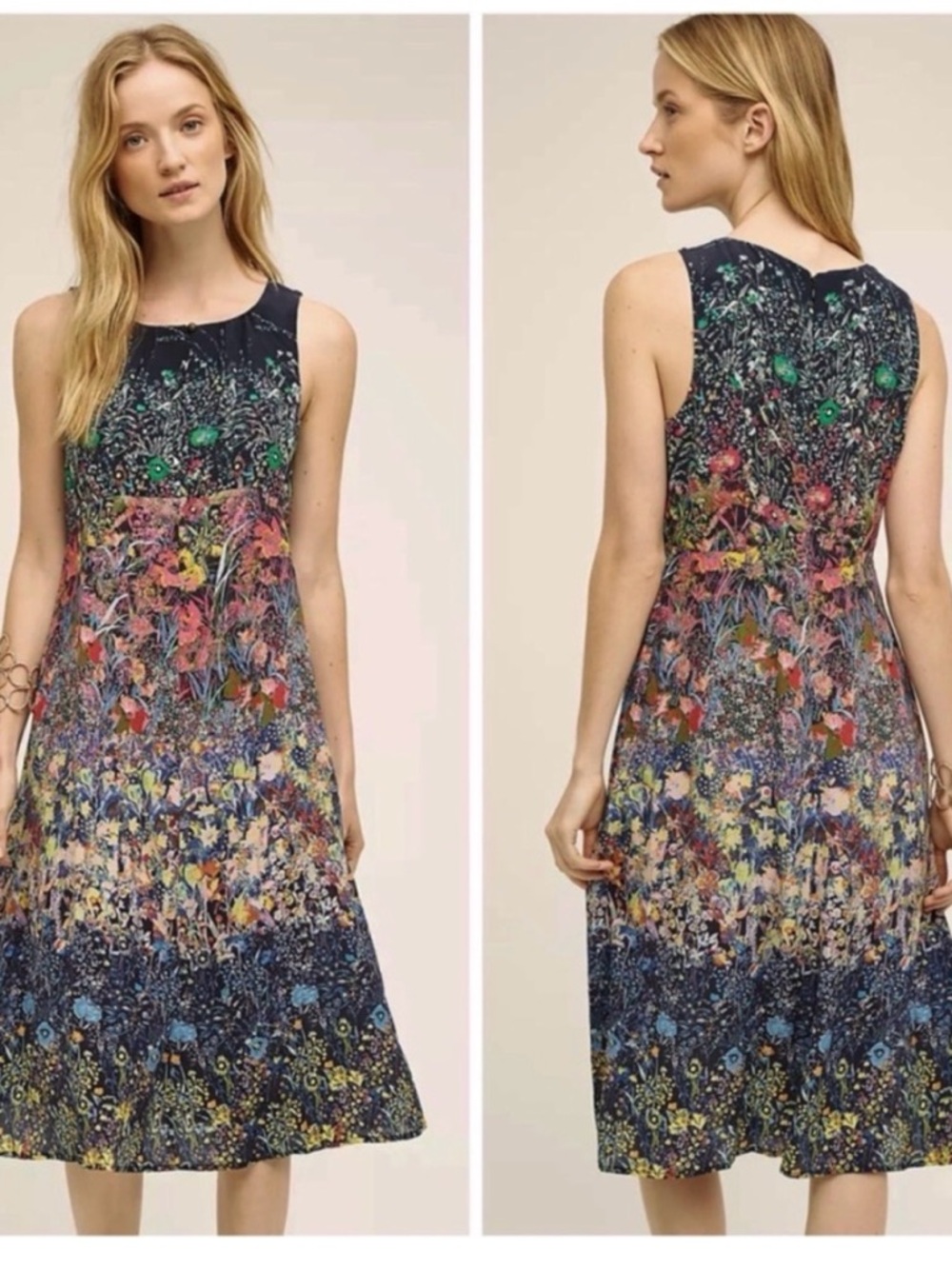 Anthropologie Maeve Larkspur Floral Silk Dress